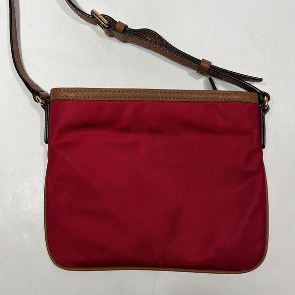 Michael Kors Red Jet Set Nylon Leather Crossbody Bag Purse Size Medium Zipper - Picture 5 of 9